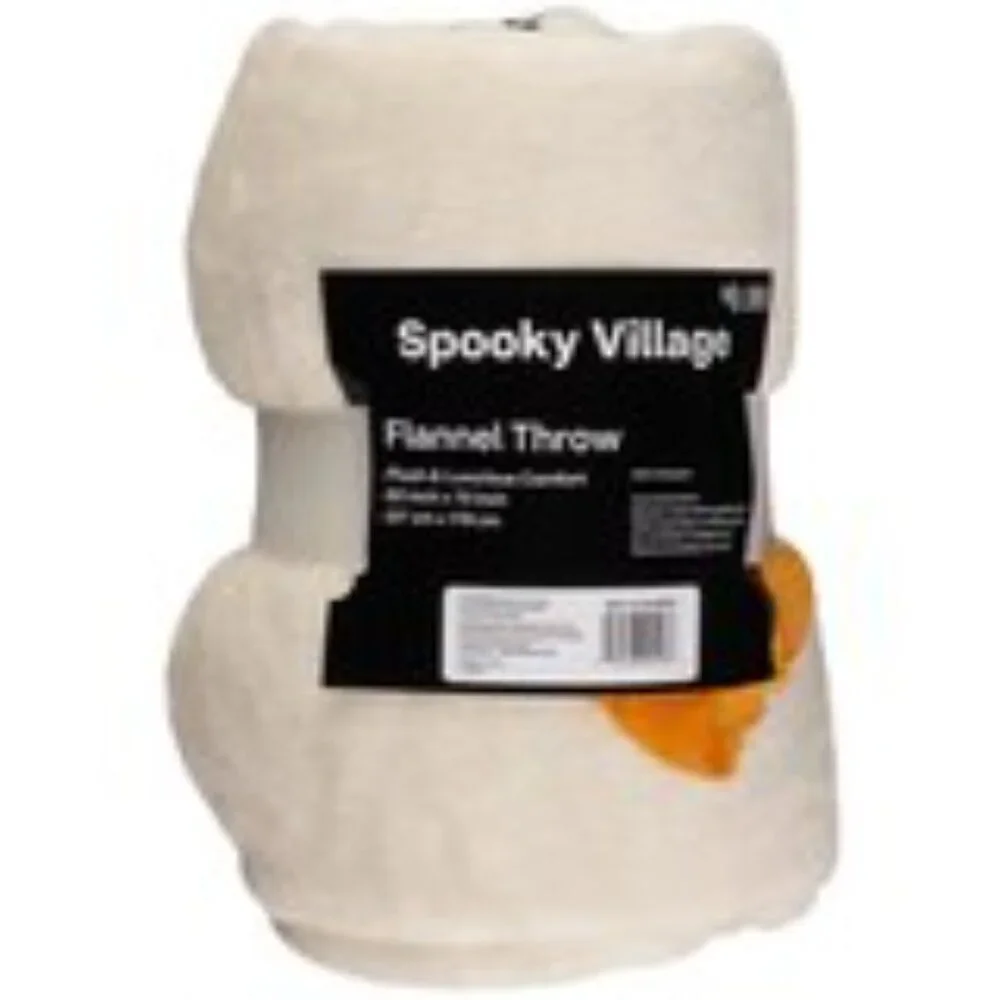 Spooky Village Halloween Characters Flannel Throw Blanket & Ghost Pillow